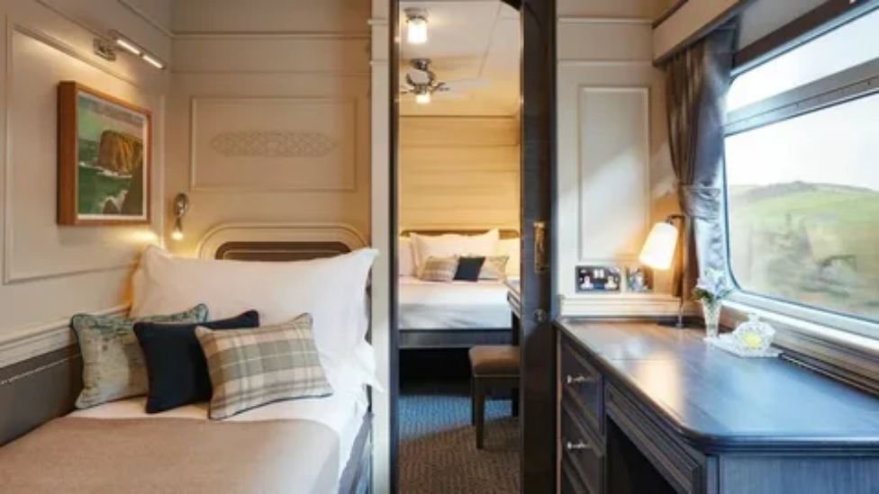 Comfortable sleeper cabin berth on an overnight long-distance train