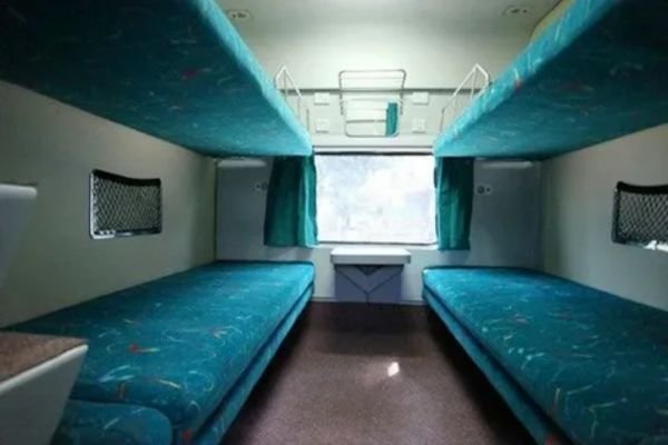 Spacious recliner seating interior inside an American passenger train
