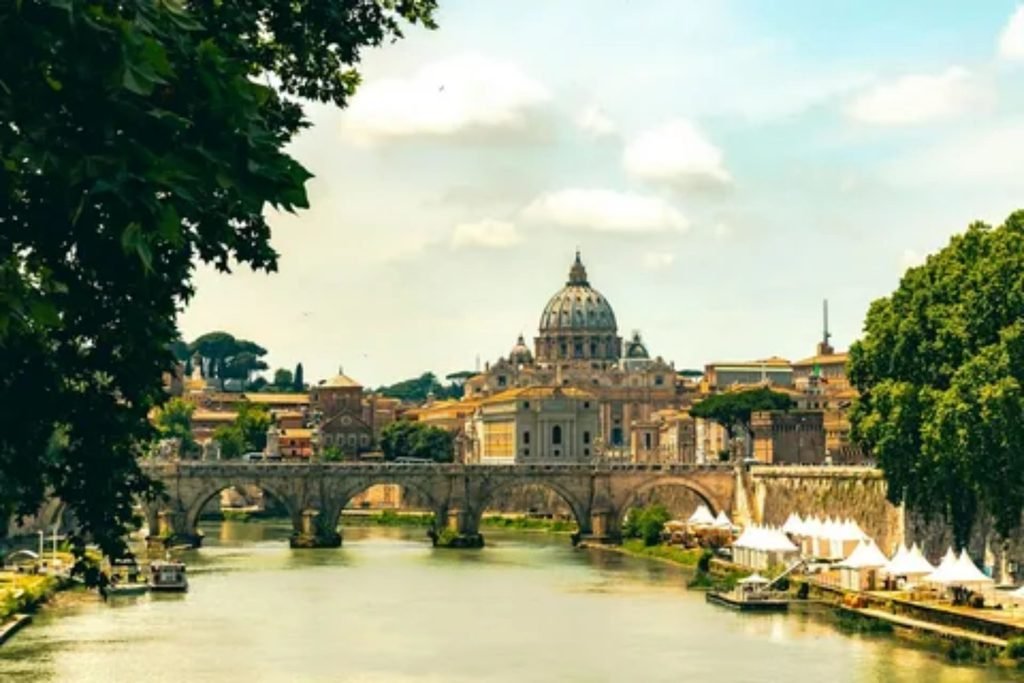 Scenic view of the Colosseum in Rome Italy for train travelers.