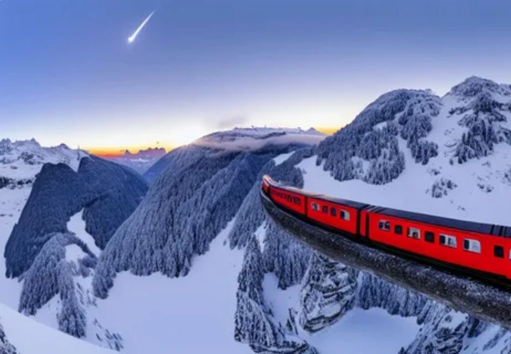 Historic luxury train traversing iconic mountainous rail destination routes.