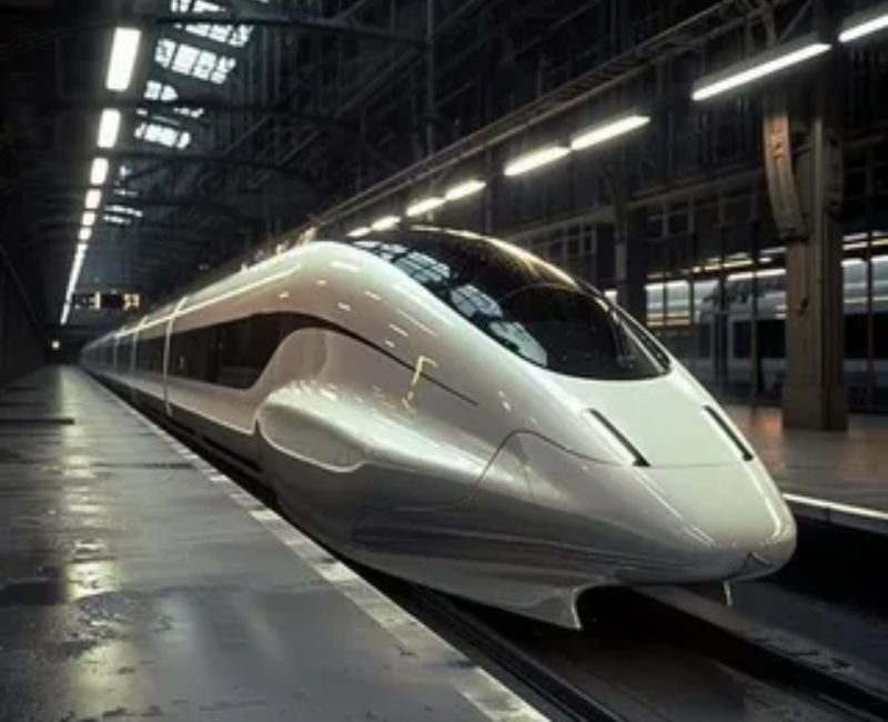 Futuristic high speed electric train representing the future of rail transportation.