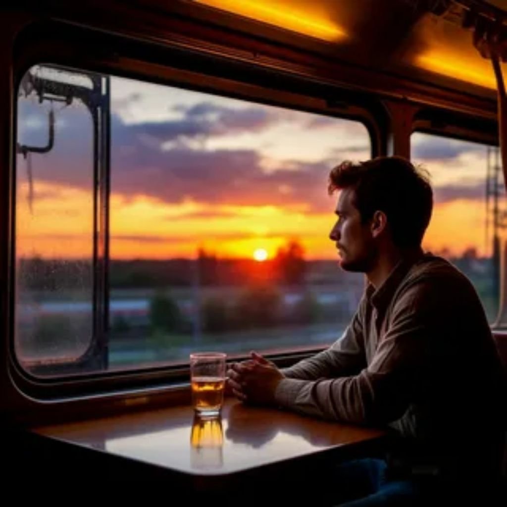 Passenger looking out of a train window enjoying scenic views during a railway tour