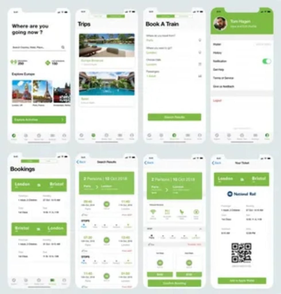 Person planning a USA rail tour itinerary with map and travel schedule.