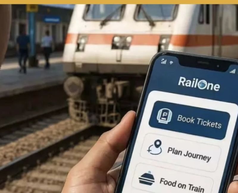 Person holding a smartphone displaying a digital train e-ticket.