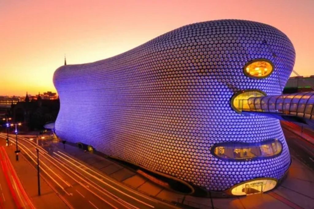 The iconic Bullring shopping center and Bull statue in central Birmingham