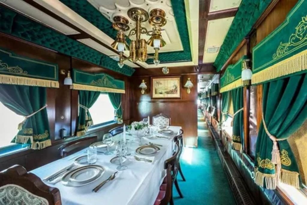 Luxury vintage interior dining carriage of Venice Simplon-Orient-Express train