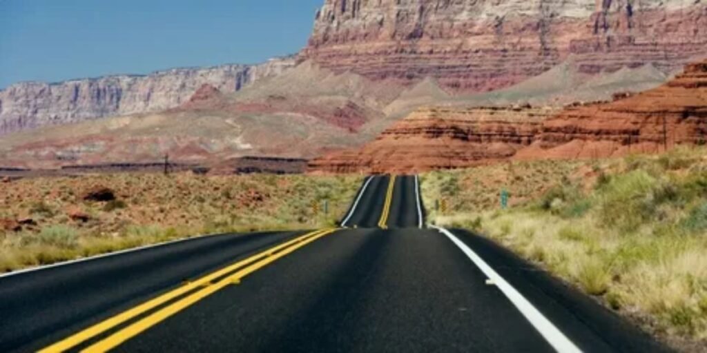 Open road view driving from Grand Canyon South Rim towards Phoenix Arizona