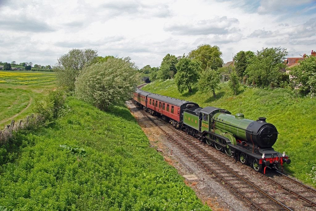 LNER Azuma train traveling through the countryside on the London to Edinburgh route
