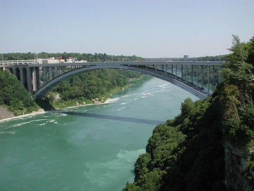 New York to Toronto train crossing the border bridge near Niagara Falls