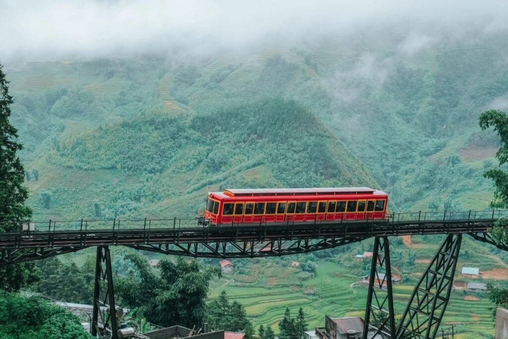 Scenic Amtrak long-distance train traveling through mountains in the United States